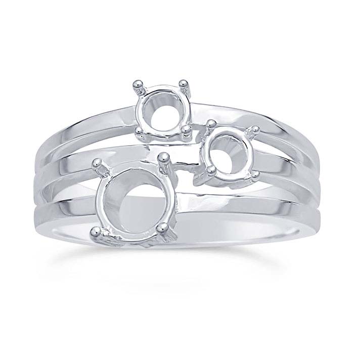 Sterling Silver Triple-Shank Three-Stone Ring Mountings