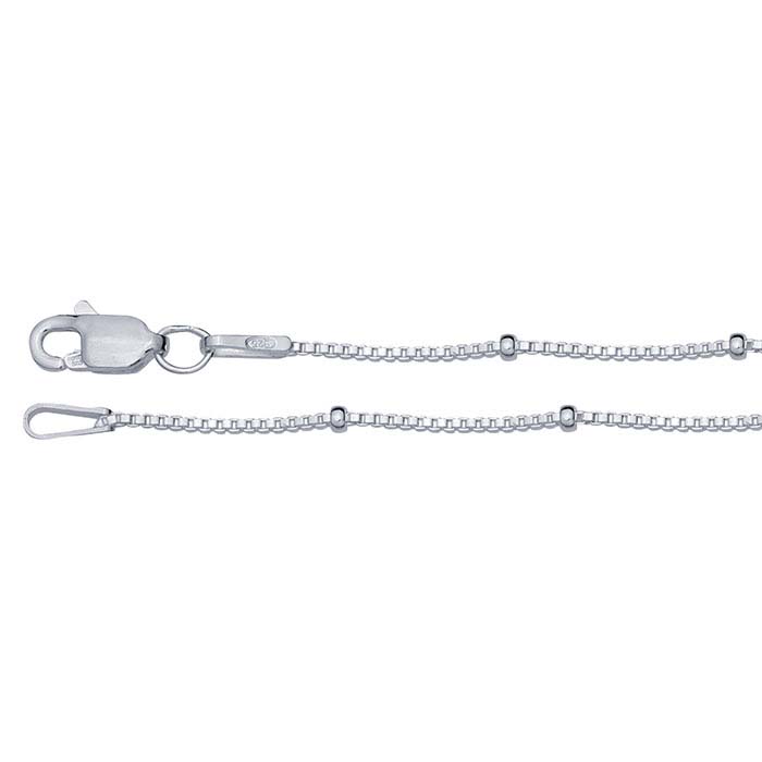 Sterling Silver 0.85mm Box Chains with 1.8mm Beads