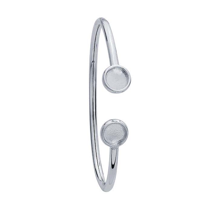 Sterling Silver Rhodium-Plated 8mm Round Cabochon Flex Tube Bracelet Mounting