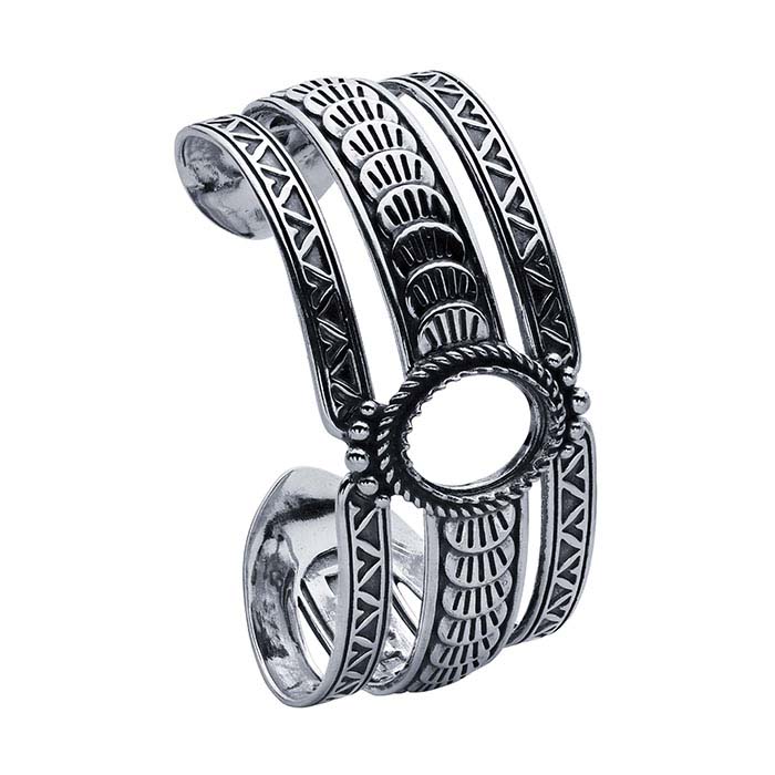 Sterling Silver 16 x 12mm Three-Row Oval Cuff Bracelet Mounting