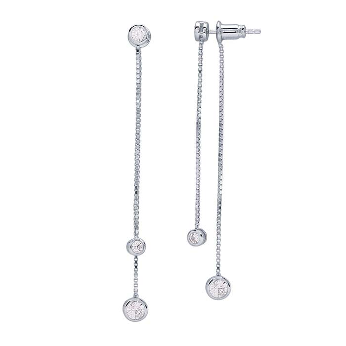 Sterling Silver Rhodium-Plated Front-Back Round CZ-Set Post Earrings