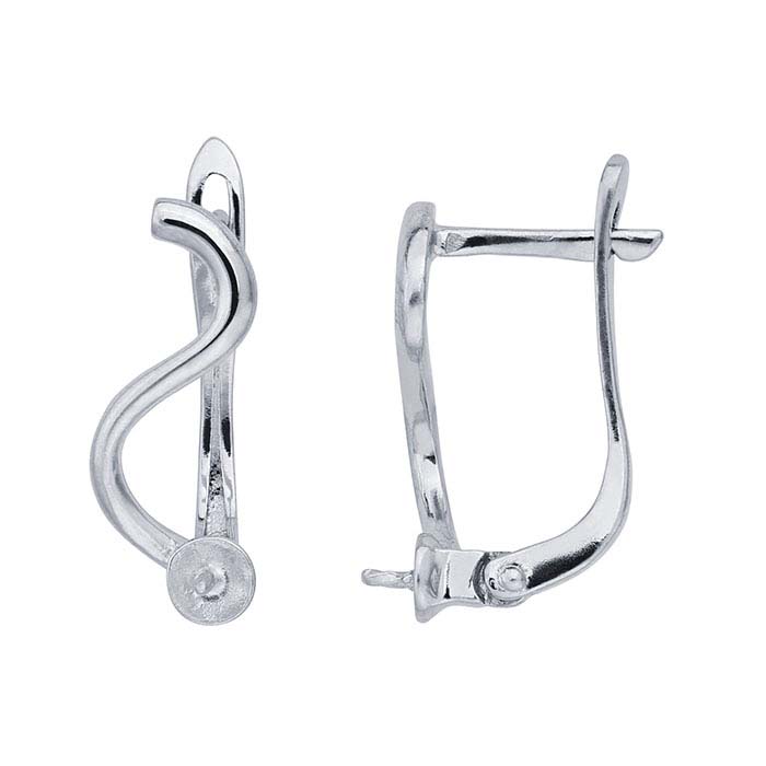 Sterling Silver Rhodium-Plated Click-In Lever-Back Ear Wire Mounting with Cup & Peg