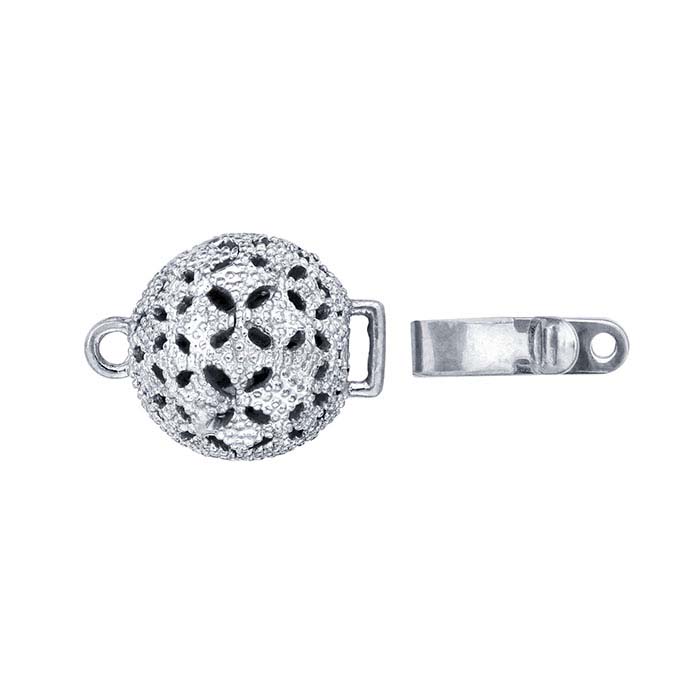Sterling Silver Rhodium-Plated Round Filigree Safety Clasp