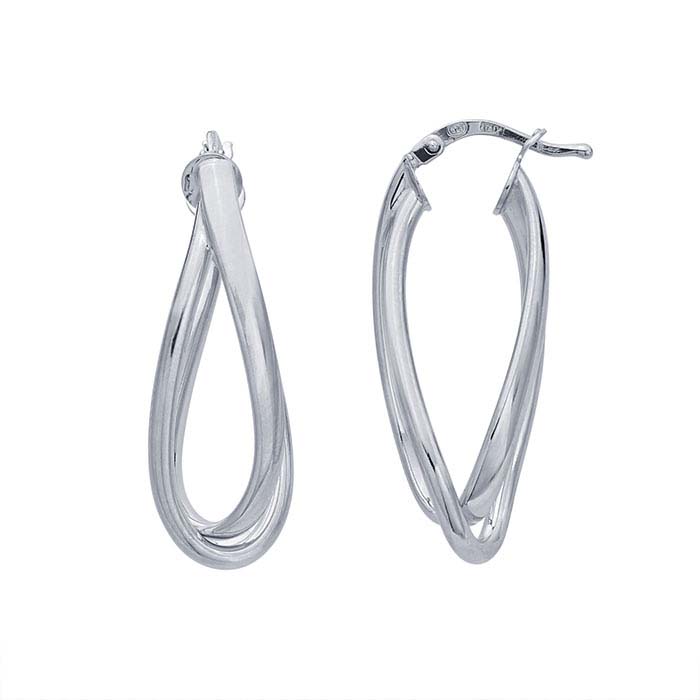 Sterling Silver Rhodium-Plated Double-Oval Twist Hoop Earrings