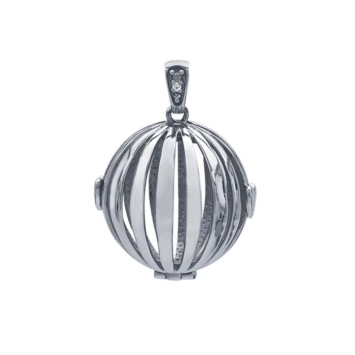 Sterling Silver Round Cage Locket with Diamond-Set Bail