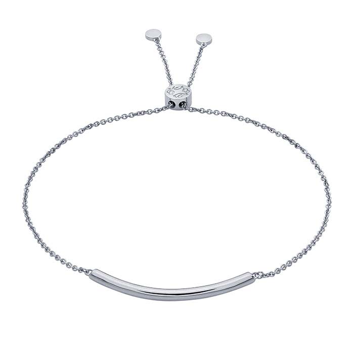 Sterling Silver Rhodium-Plated Curved-Bar Bracelet, Adjustable