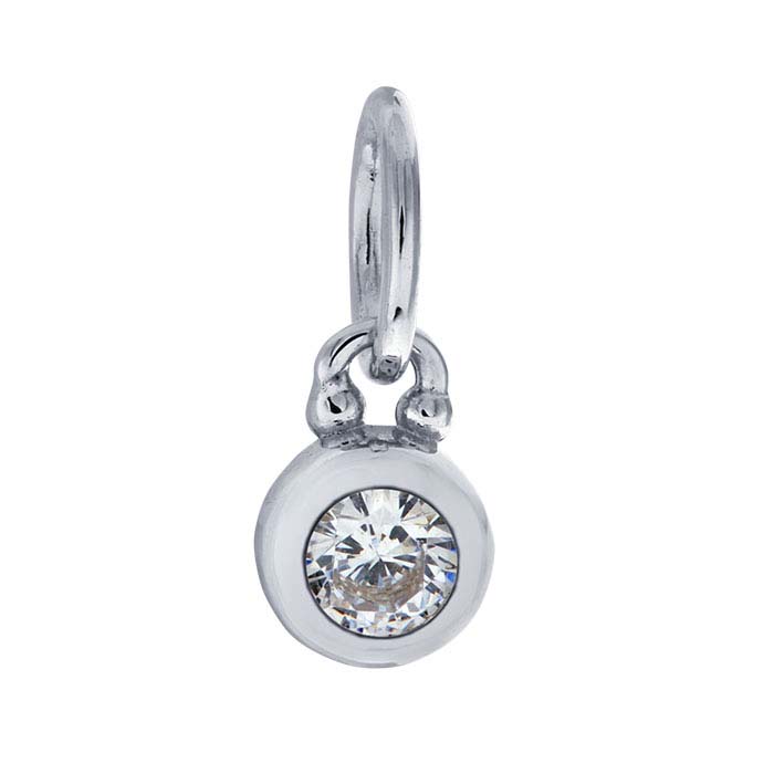 Sterling Silver Rhodium-Plated CZ-Set Round Charm