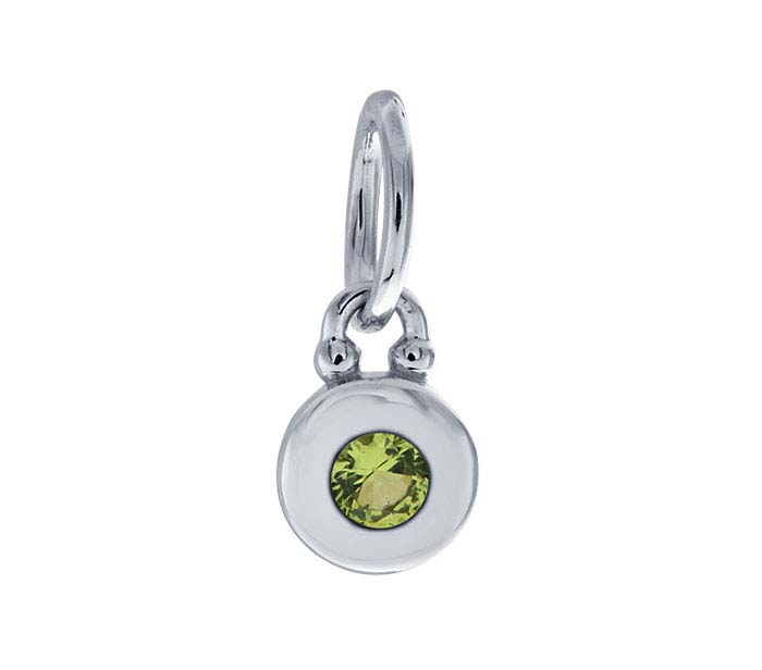 Sterling Silver Rhodium-Plated Green Nanogem-Set Round Charm
