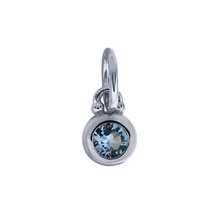 Sterling Silver Rhodium-Plated Blue Nanogem-Set Round Charm