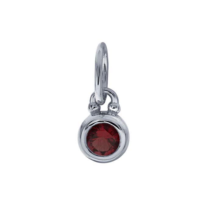 Sterling Silver Rhodium-Plated Red Nanogem-Set Round Charm
