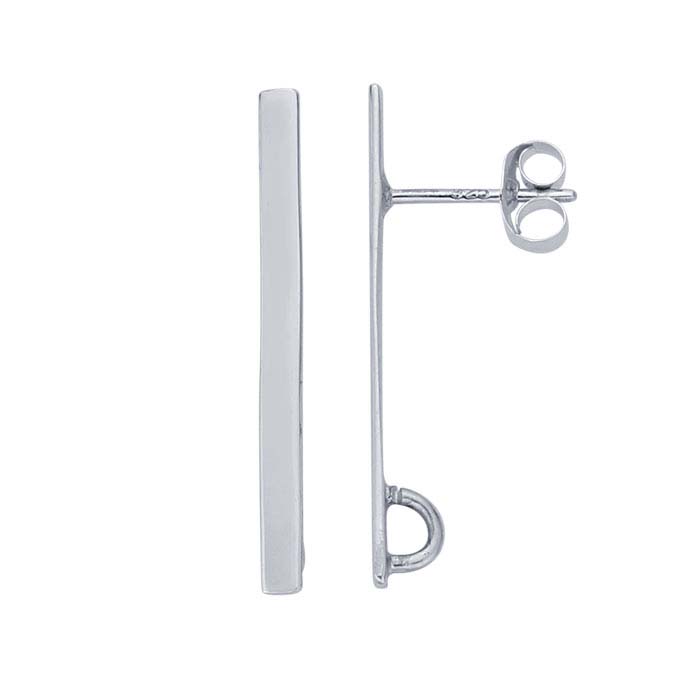 Sterling Silver Flat Rectangle Post Earring with Closed Ring