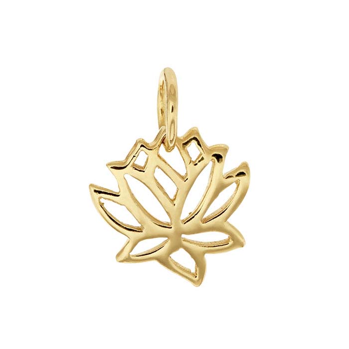 14K Heavy Yellow Gold-Plated Sterling Silver Open Lotus Charm
