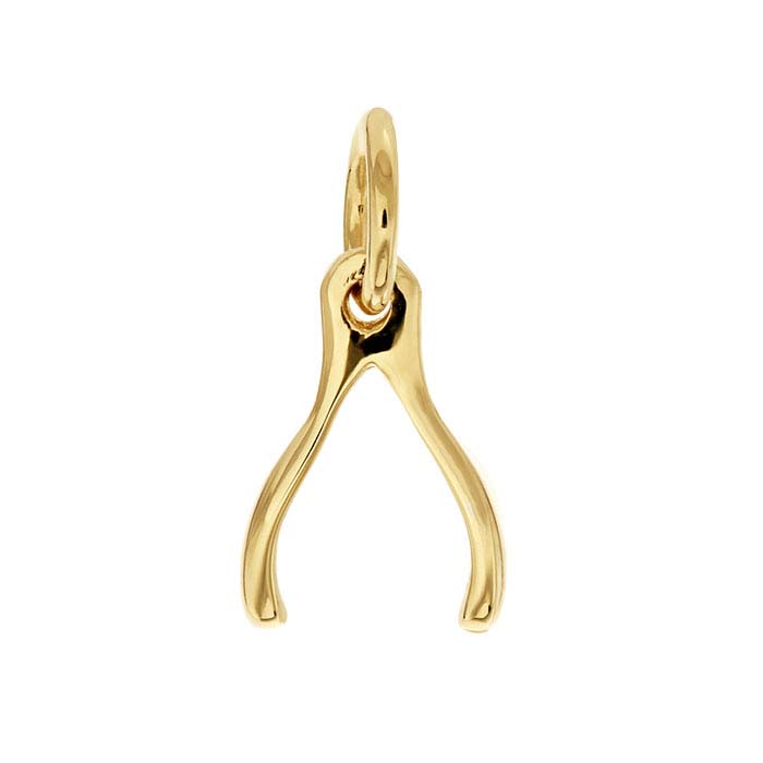 14K Heavy Yellow Gold-Plated Sterling Silver Wishbone Charm