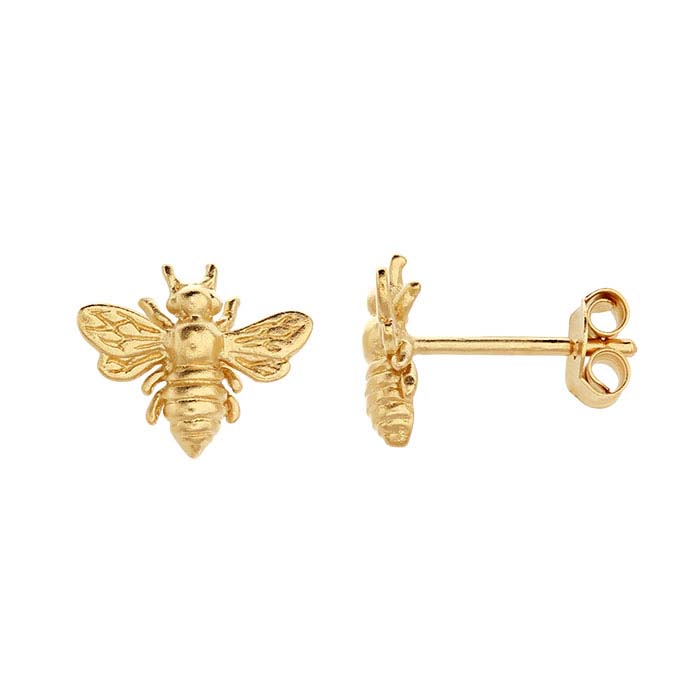 24K Heavy Yellow Gold-Plated Sterling Silver Honey Bee Post Earrings