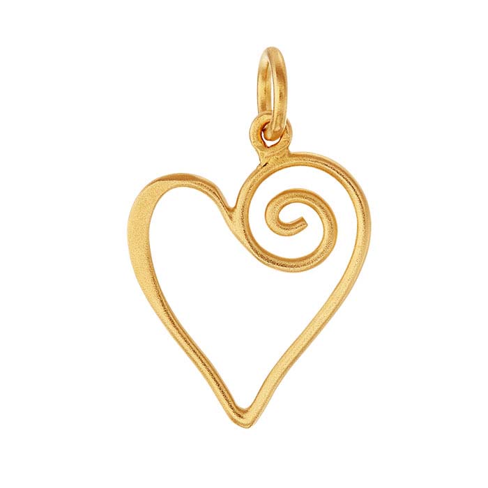 24K Heavy Yellow Gold-Plated Sterling Silver Open Swirl Heart Pendant