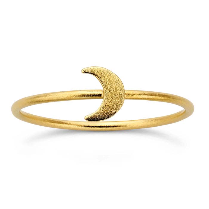 24K Heavy Yellow Gold-Plated Sterling Silver Crescent Moon Accent Stackable Rings