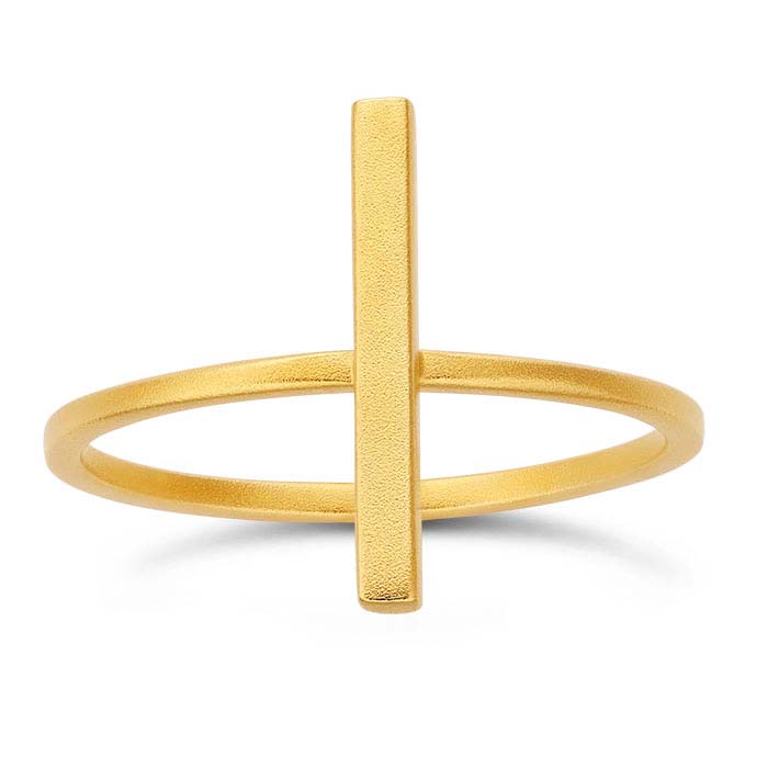 24K Heavy Yellow Gold-Plated Sterling Silver Long Rectangle Bar Rings