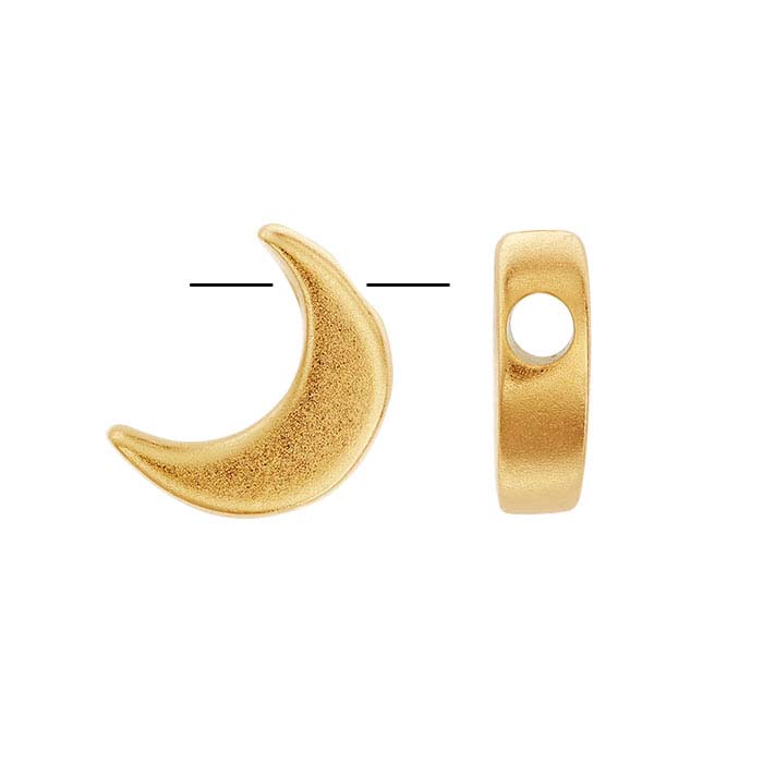 24K Heavy Yellow Gold-Plated Sterling Silver 9 x 6.8mm Crescent Moon Bead