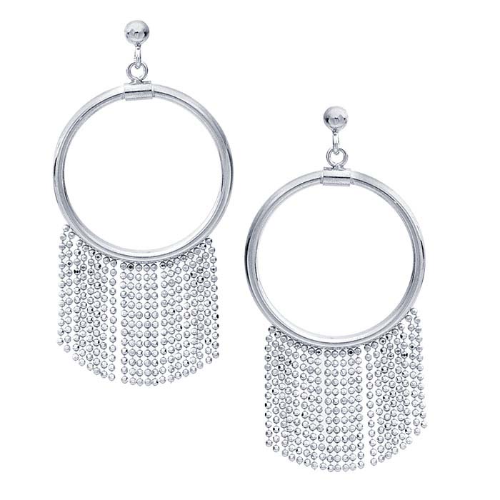 Sterling Silver Rhodium-Plated Hoop & Tassel Earrings