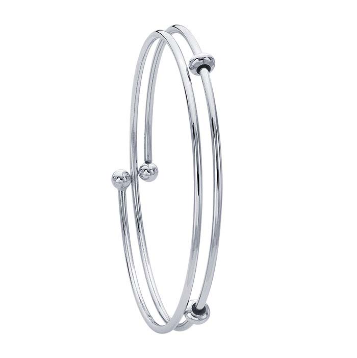 Sterling Silver Rhodium-Plated 2mm Flex Tube Bangle Bracelet with Threaded Ball Ends