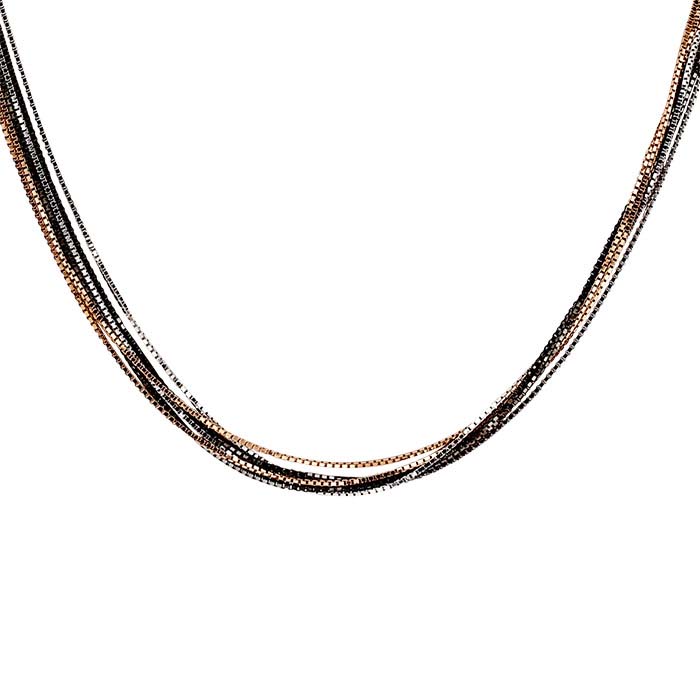Sterling Silver 6-Strand Tri-Color Box Chain Necklace