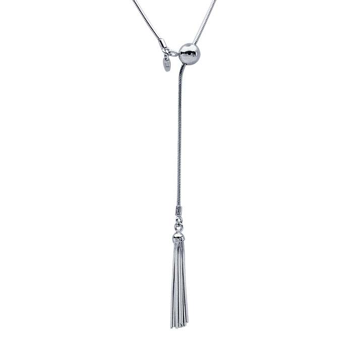 Sterling Silver Y-Style Seamed Snake Chain Necklace with Tassel, Adjustable
