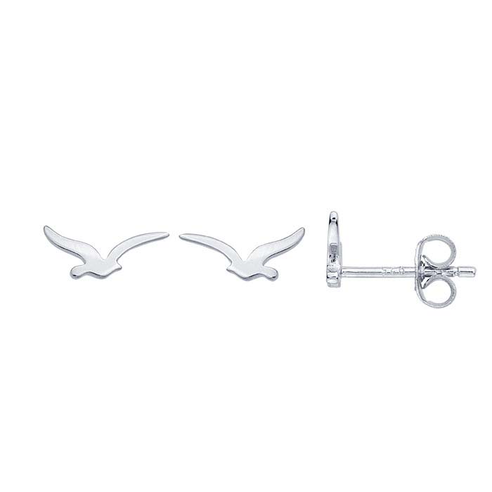 Sterling Silver Rhodium-Plated Flying Bird Post Earrings