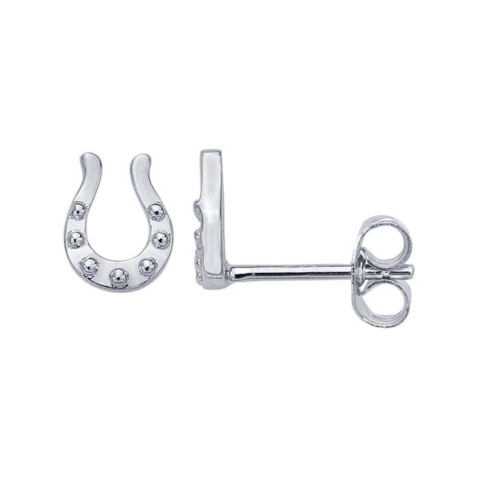Sterling Silver Rhodium-Plated Horseshoe Post Earrings