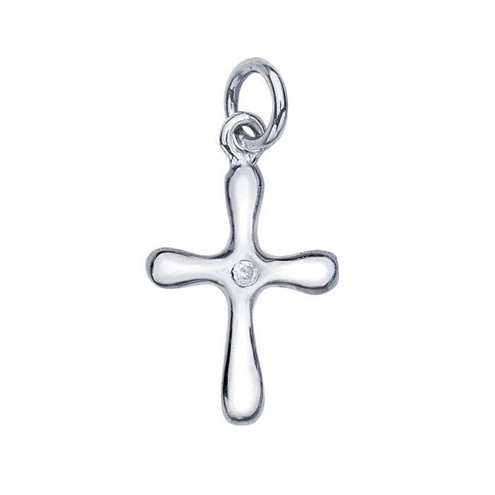 Sterling Silver Diamond-Set Cross Charm