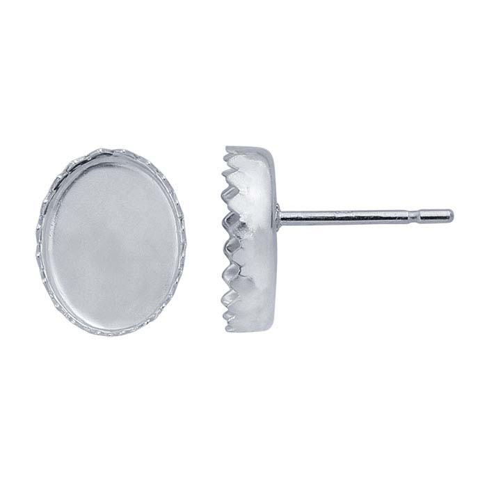 Sterling Silver Oval Serrated Cabochon Post Earring Mountings