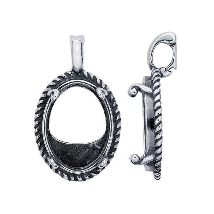 Sterling Silver Rope-Edge 14 x 10mm Oval Pendant Mounting