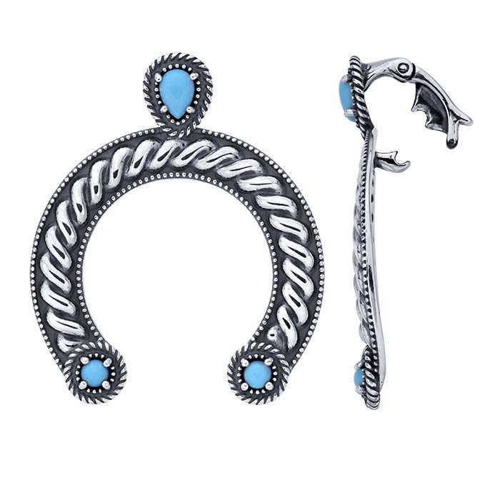 Sterling Silver Oxidized Rope-Design Turquoise-Set Naja Pendant