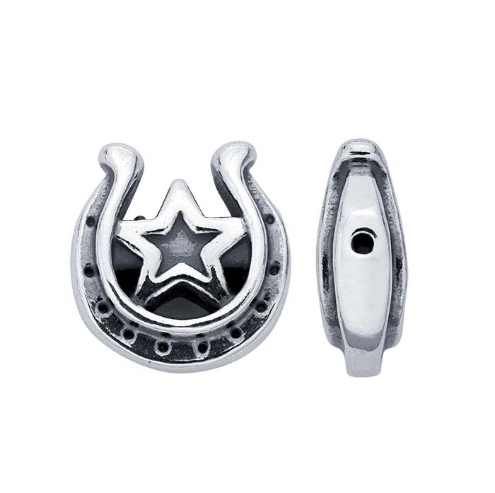Sterling Silver 10.6 x 10mm Horseshoe with Star Bead
