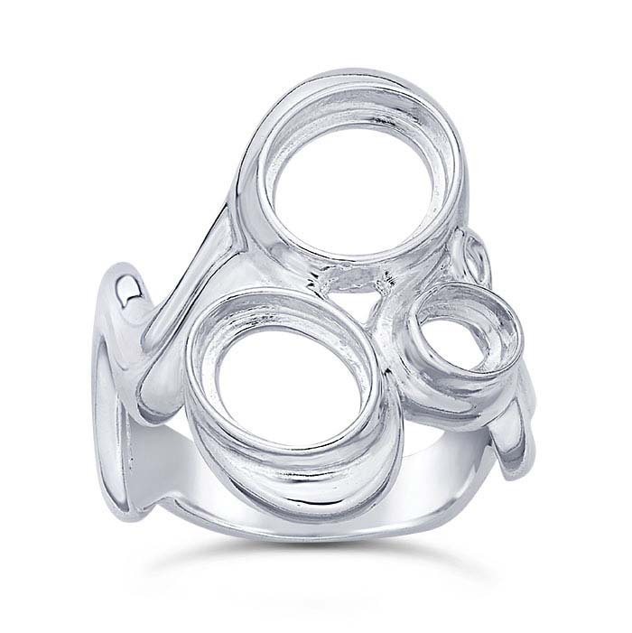 Sterling Silver Abstract Three-Stone Ring Mountings