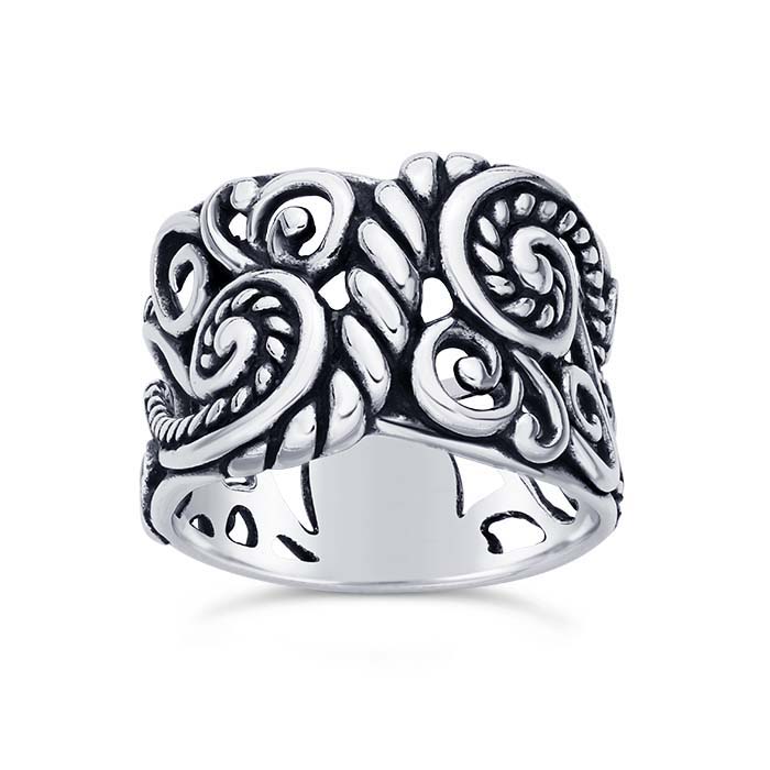 Sterling Silver Oxidized Rope & Swirls Design Rings