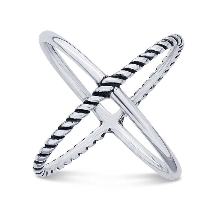 Sterling Silver Smooth & Rope Open "X" Rings