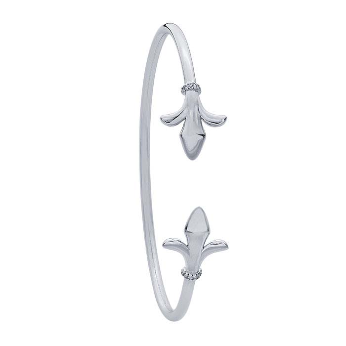 Sterling Silver CZ-Set Fleur-de-Lis Cuff Bracelet