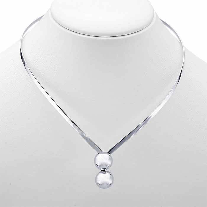 Sterling Silver 3.5mm Flat-Wire Neck Ring with Cross-Over Ball Ends