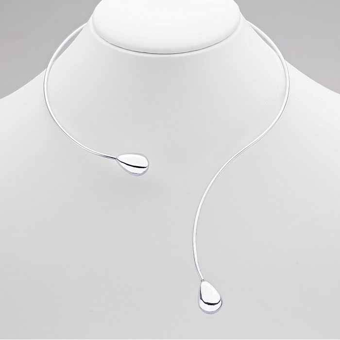 Sterling Silver 2mm Neck Ring with Teardrop Ends