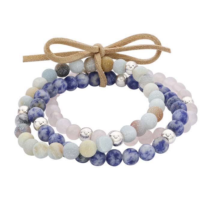 Rose Quartz, Denim Lapis and Agate Bead Stretch Bracelet Assortment