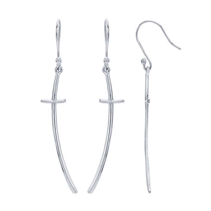 Sterling Silver Long Cross Earrings