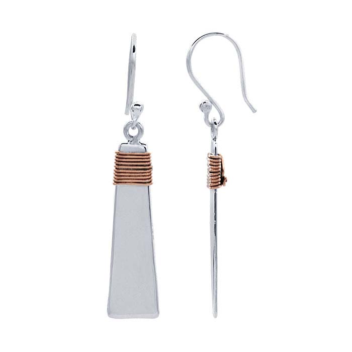 Sterling Silver Trapezoid Earrings with Copper Wire Accent