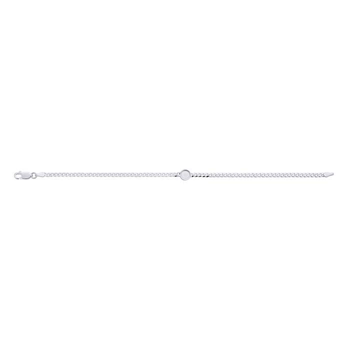 Sterling Silver 2.7mm Diamond-Cut Curb Chain Bracelet with 6mm Round Bezel