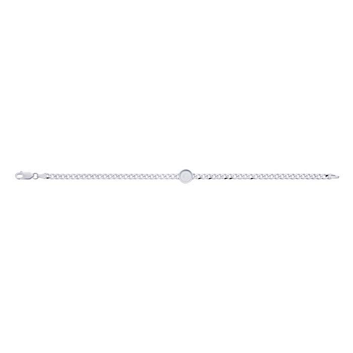 Sterling Silver 3.7mm Diamond-Cut Curb Chain Bracelet with 8mm Round Bezel