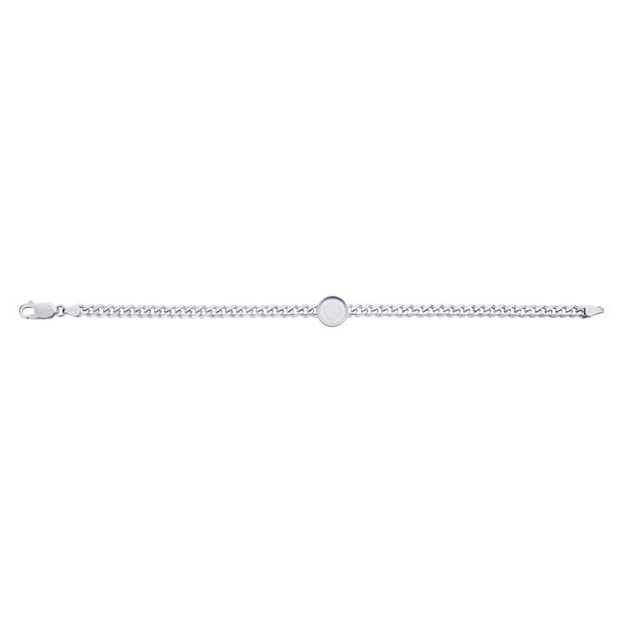 Sterling Silver 4.4mm Diamond-Cut Curb Chain Bracelet with 10mm Round Bezel