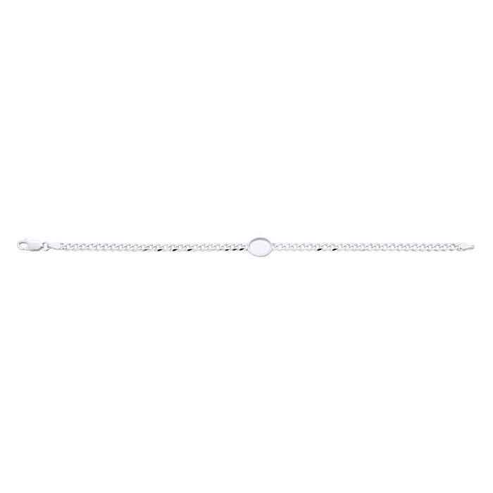 Sterling Silver 3.7mm Diamond-Cut Curb Chain Bracelet with 10 x 8mm Oval Bezel