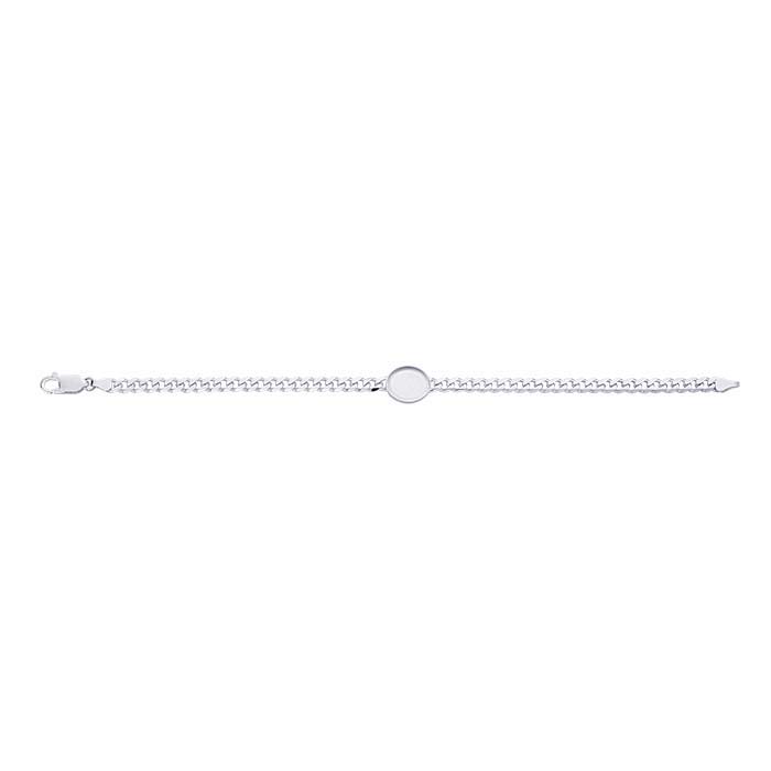 Sterling Silver 4.4mm Diamond-Cut Curb Chain Bracelet with 12 x 10mm Oval Bezel