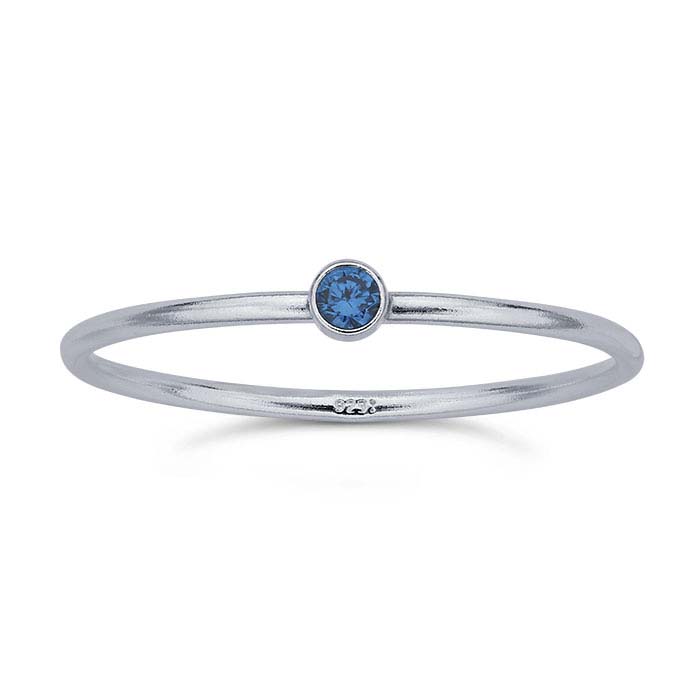 Sterling Silver Round Aqua-Blue CZ-Set Rings