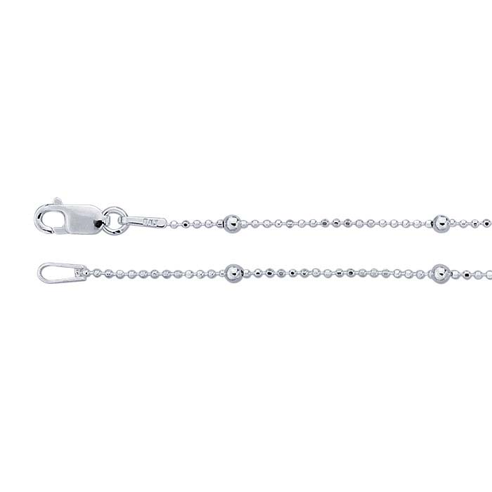 Sterling Silver 1mm Diamond-Cut Bead Chains with 2.1mm Round Beads