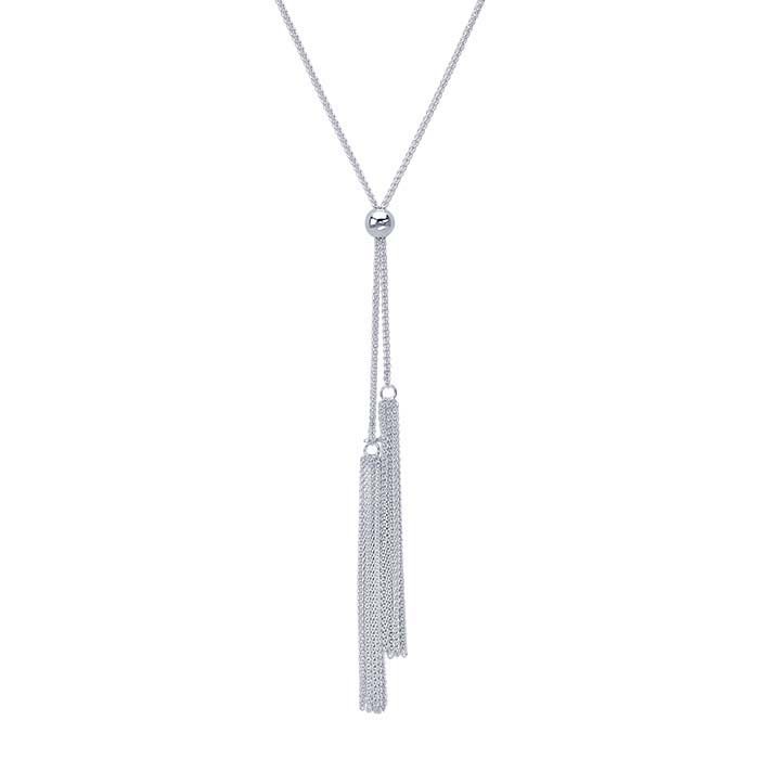 Sterling Silver Wheat Chain Y-Style Necklace with Tassels, Adjustable